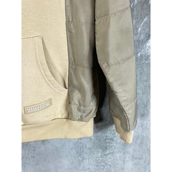 MAN BOOHOOMAN Men's Tan Colorblock Sleeve Pullover Hoodie SZ L - Picture 6 of 12